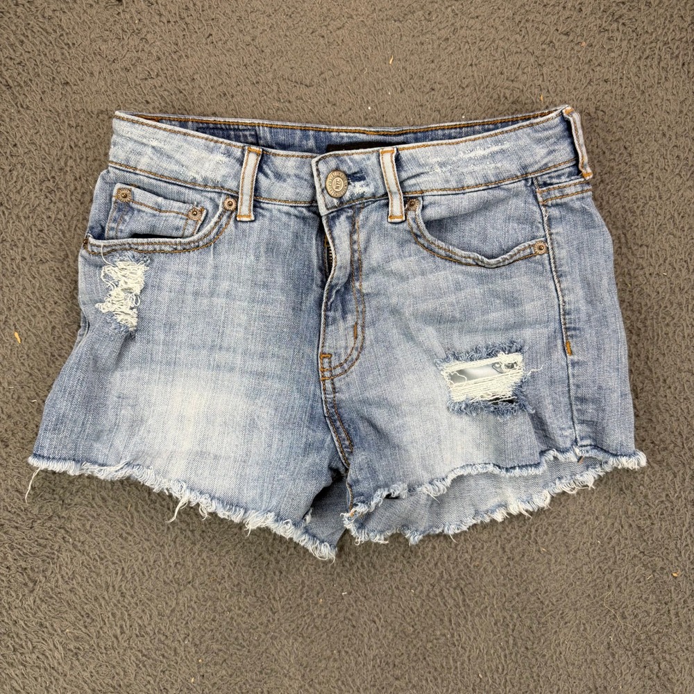 Aeropostale Womens Size 2β High Waisted Shorty Distressed Denim Jean Shorts Blue